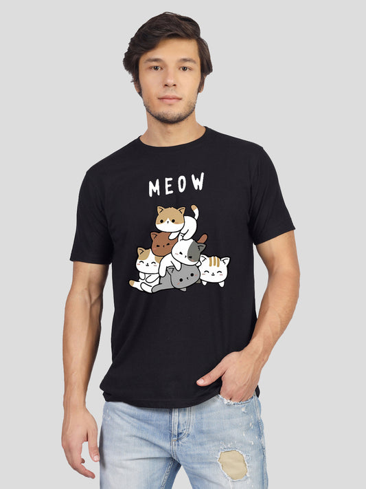 Yorksteadd men's cat tee with bold 'Just Here to Meow' design