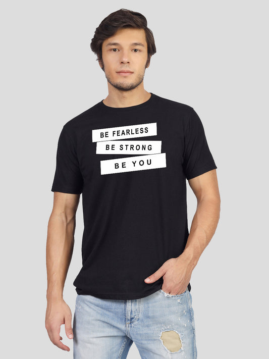 Men's graphic tee with 'Strong Fierce Fearless Always' print