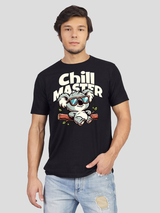 Men's graphic tee with 'Stay Cool Chill Master Vibes' print