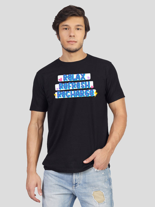 'Unplug and Recharge Daily' printed T-shirt for men