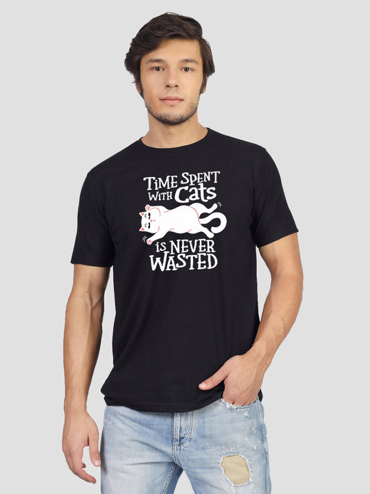 Yorksteadd men's cat tee with bold 'Cuddle Purr Repeat' design