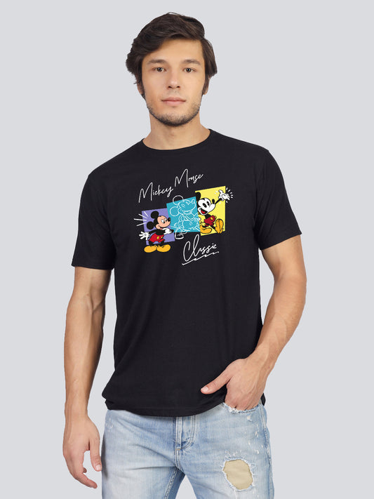 Men's graphic tee with 'Adventure with Mickey Begins' print