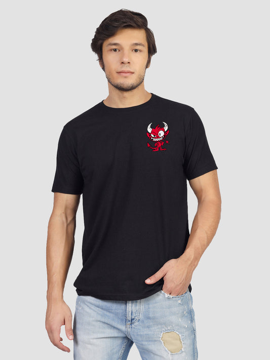 'Little Devil Big Trouble' printed T-shirt for men