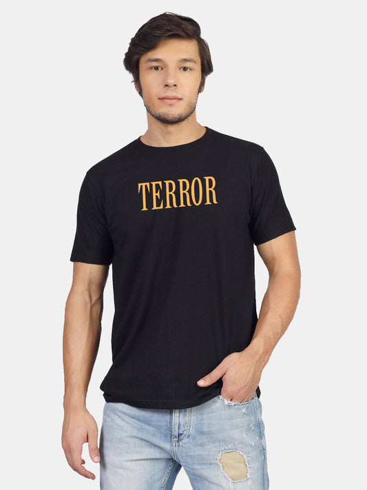 'Face the Real Terror' print T-shirt for men