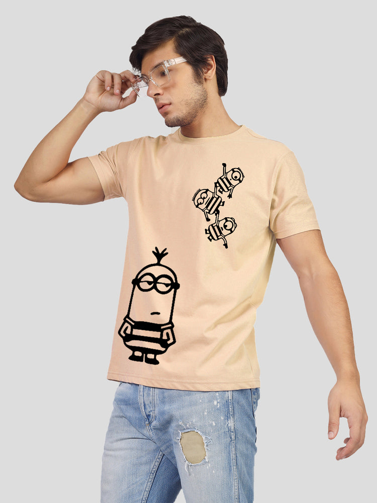 Man wearing a beige Minions graphic print T-shirt