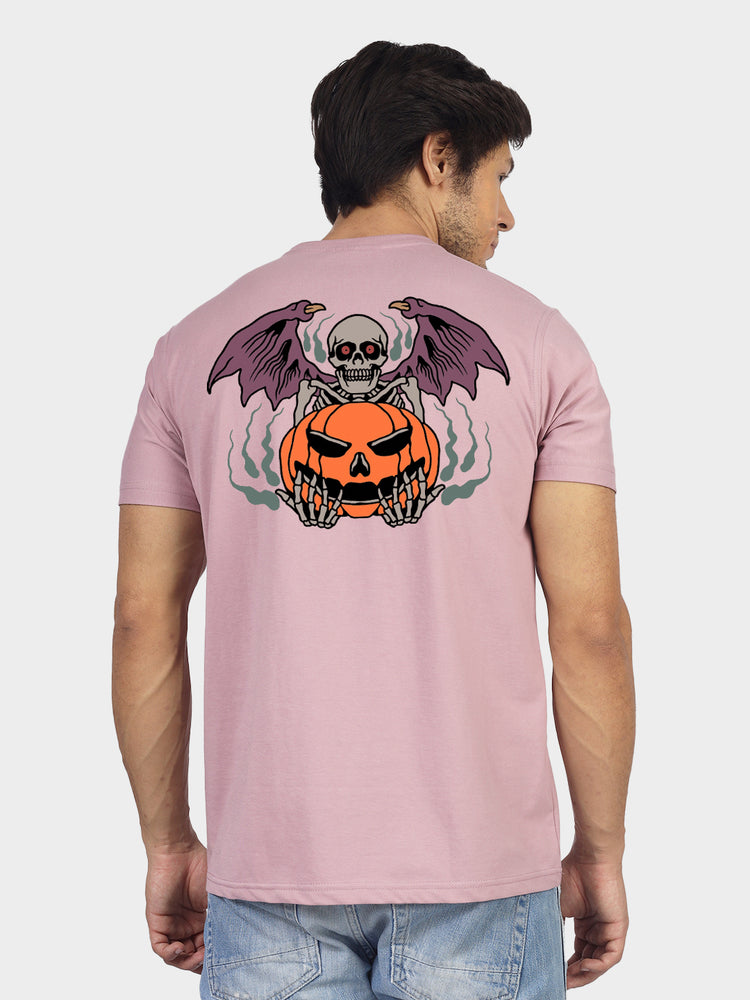 'Bat-tastic Pumpkin' Halloween round neck T-shirt for men by Yorksteadd