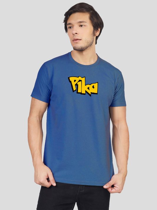 Indigo blue Yorksteadd men's Pikachu tee with bold 'Electric Vibes Pika Style' design