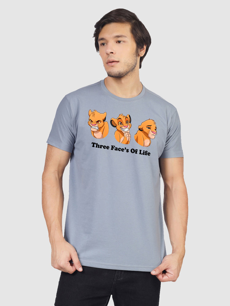 Grey men's graphic tee with '3 Faces of a King' print