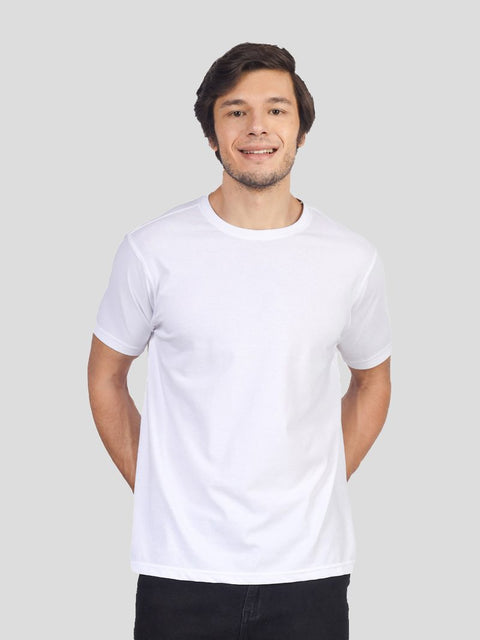 Man in a plain white round neck T-shirt