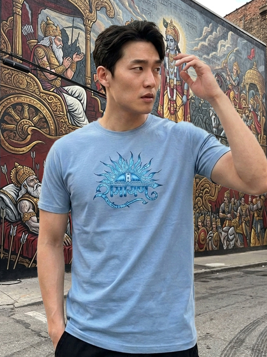 Greylongg yorksteadd indian culture printed round neck t-shirt.